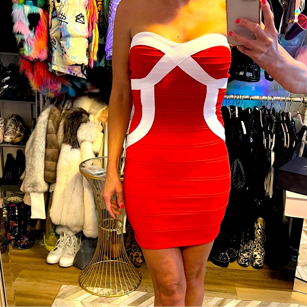 Red & White WOW Couture bandage dress. S